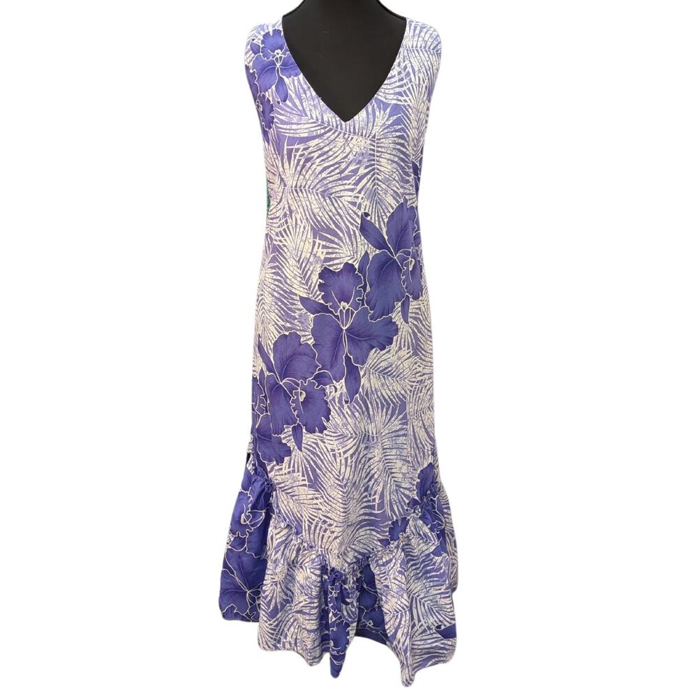 Royal Creations Purple and White Tropical Printed Hula Dress Mumu | Women's XXL